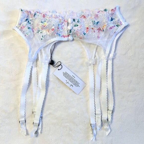 NWT For Love & Lemons White with Rainbow Floral Garter Belt - Extra Small - Picture 7 of 7